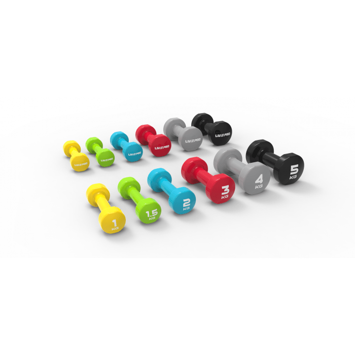 1KG STUDIO VINYL DUMBBELL COLOURED SET PAIR LIVEPRO image 2
