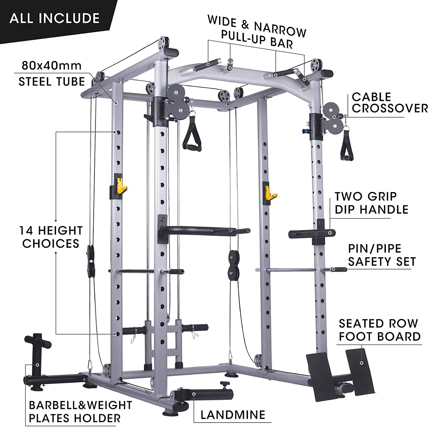 Multi-Function Power Cage Super Rack with Cable Cross